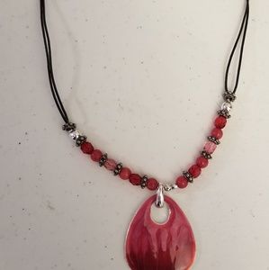 Necklace and earring set hot pink and black